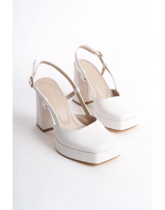 Mety Beyaz Cilt Topuklu Ayakkabı