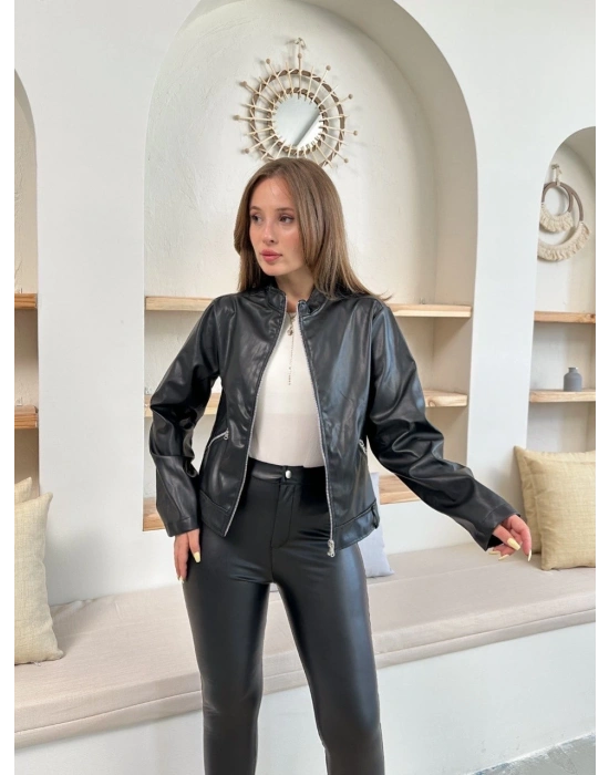 Mevsimlik deri ceket siyah st255510