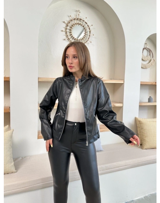 Mevsimlik deri ceket siyah st255510