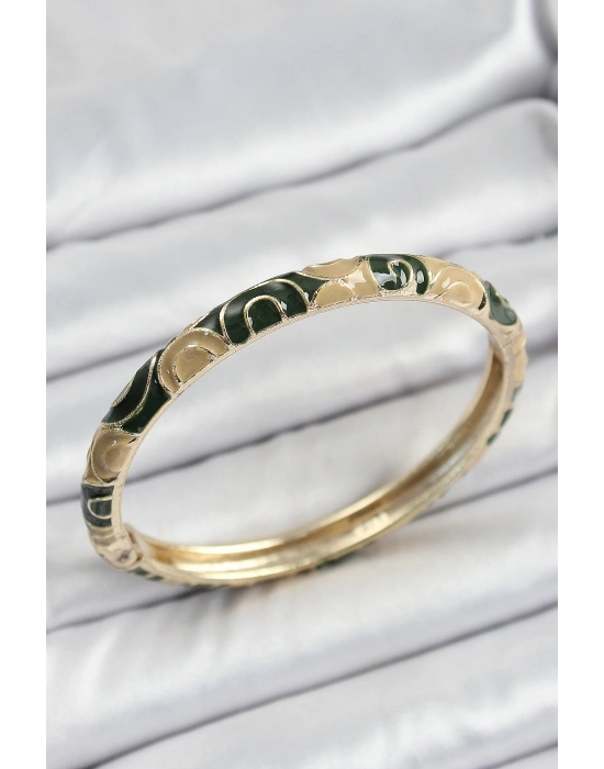 Mineli Pirinç Siyah ve Kahverengi Motifli Kadın Kelepçe