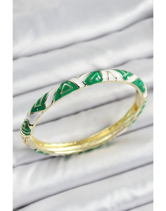 Mineli Pirinç Yeşil Beyaz Motifli Kadın Kelepçe