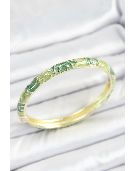 Mineli Pirinç Yeşil Sarmal Desenli Gold Renk Kadın Kelepçe