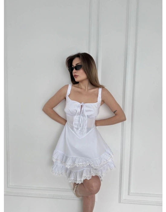 Mini Askılı Elbise - Beyaz