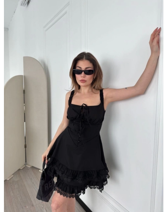 Mini Askılı Elbise - Siyah