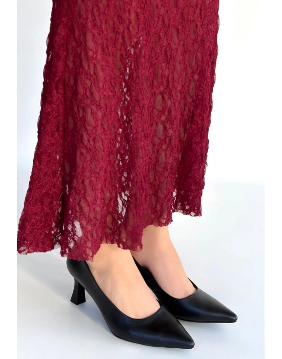 Mırta Siyah Cilt Topuklu Ayakkabı