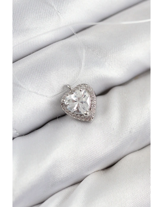 Misineli Kalp Model Gümüş Renk Hayalet Kolye