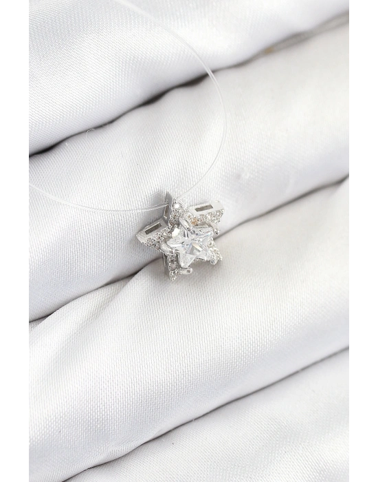 Misineli Yıldız Model Gümüş Renk Hayalet Kolye