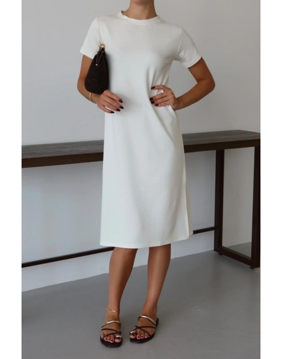 Modal yırtmaçlı elbise beyaz pt