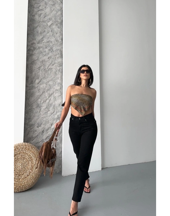 Mom fit enzim taş yıkama jeans pantolon siyah d2006