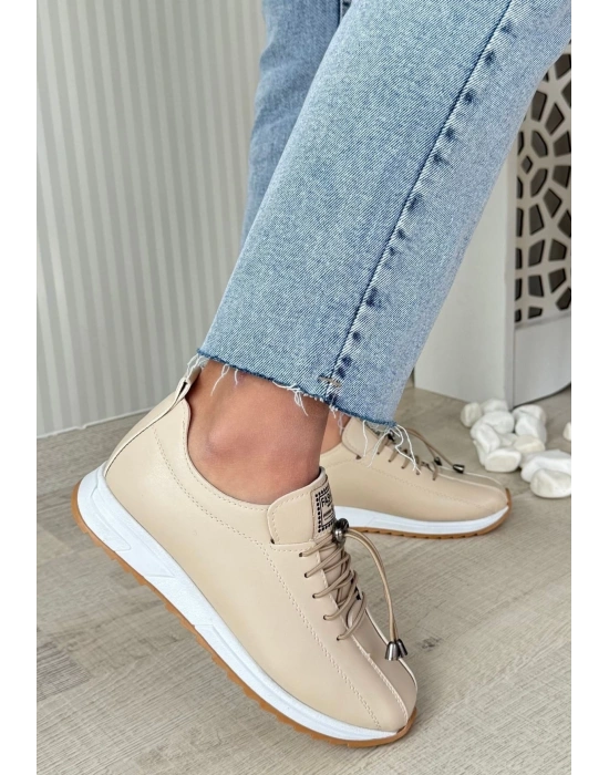 Monya Bej Cilt Bağcıklı Spor Ayakkabı
