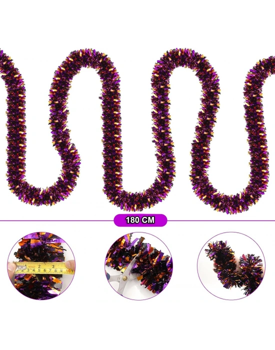 Mor Turuncu Renk 4 cm Genişlik Garland Çift Renk Sim Süs 180 cm
