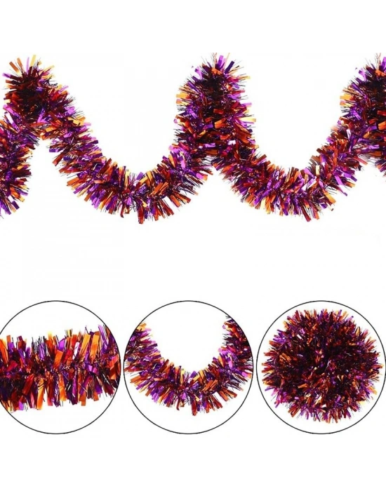 Mor Turuncu Renk 4 cm Genişlik Garland Çift Renk Sim Süs 180 cm