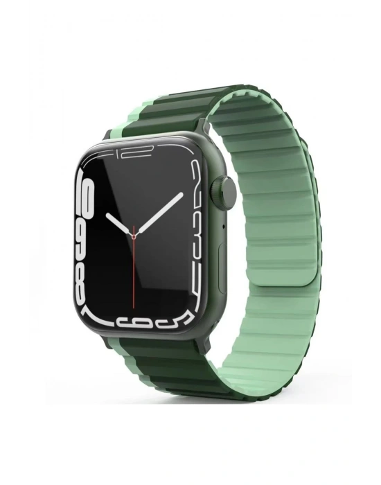 Movenchy Apple Watch 42mm MO-WB1 Çift Renk Mıknatıslı Silikon Kordon - Koyu Yeşil-Açık Yeşil