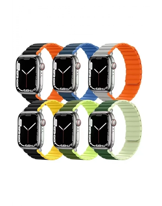 Movenchy Apple Watch 42mm MO-WB1 Çift Renk Mıknatıslı Silikon Kordon - Koyu Yeşil-Açık Yeşil