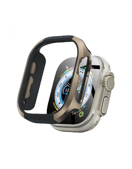 Movenchy Apple Watch Ultra 49mm MO-WT3 Alüminyum Camlı Kasa Ekran Koruyucu - Gold