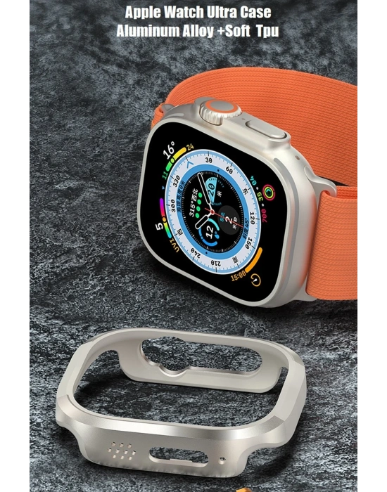 Movenchy Apple Watch Ultra 49mm MO-WT3 Alüminyum Camlı Kasa Ekran Koruyucu - Gold