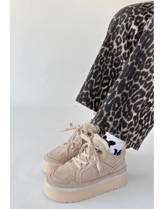 Muden Bej Süet Bağcıklı Bot