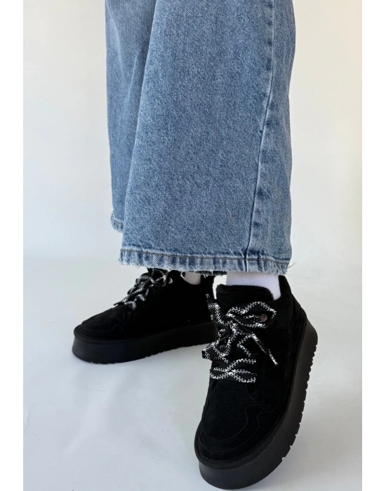 Muden Siyah Süet Bağcıklı Bot