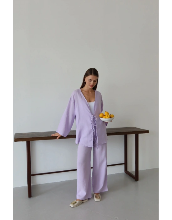 Müslin kumaş kimono lila pt
