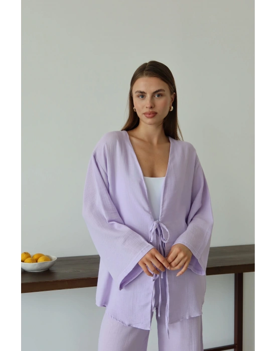 Müslin kumaş kimono lila pt