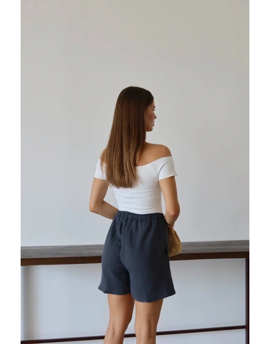 Müslin kumaş şort bağcıklı antrasit pt