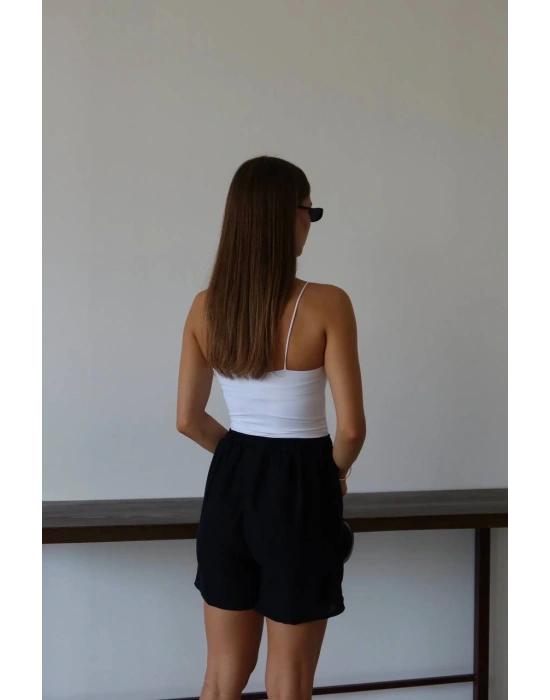 Müslin kumaş şort bağcıklı siyah pt