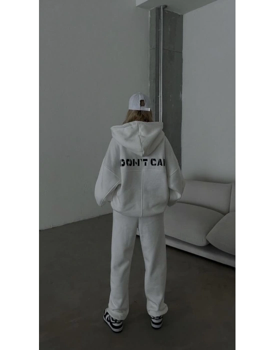 Nakış İşlemeli Üç İplik Sweat Takım- Beyaz