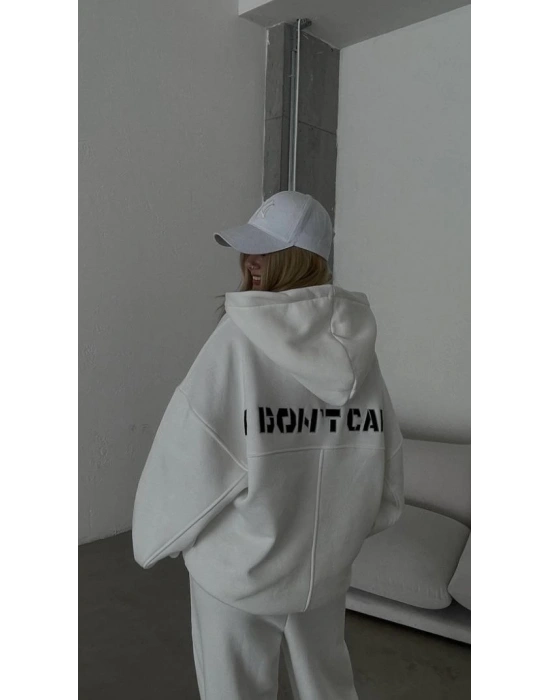 Nakış İşlemeli Üç İplik Sweat Takım- Beyaz