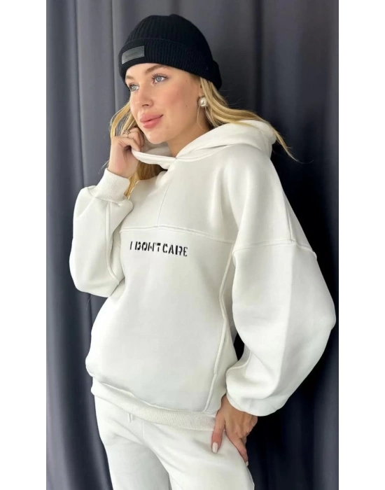 Nakış İşlemeli Üç İplik Sweat Takım- Beyaz