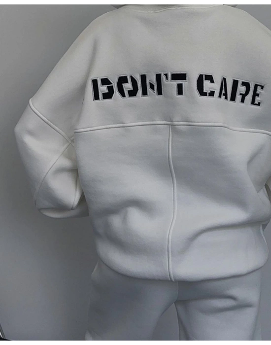 Nakış İşlemeli Üç İplik Sweat Takım- Beyaz