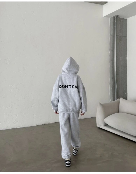 Nakış İşlemeli Üç İplik Sweat Takım- Gri