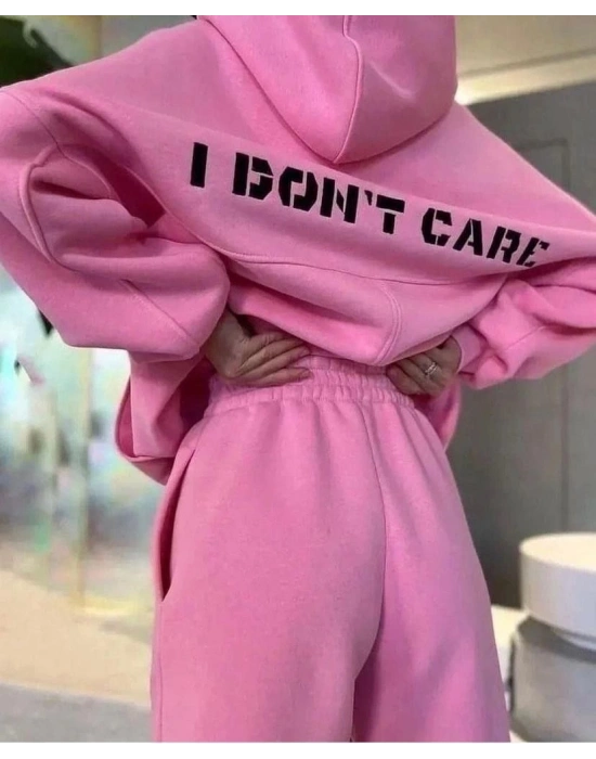 Nakış İşlemeli Üç İplik Sweat Takım- Pembe