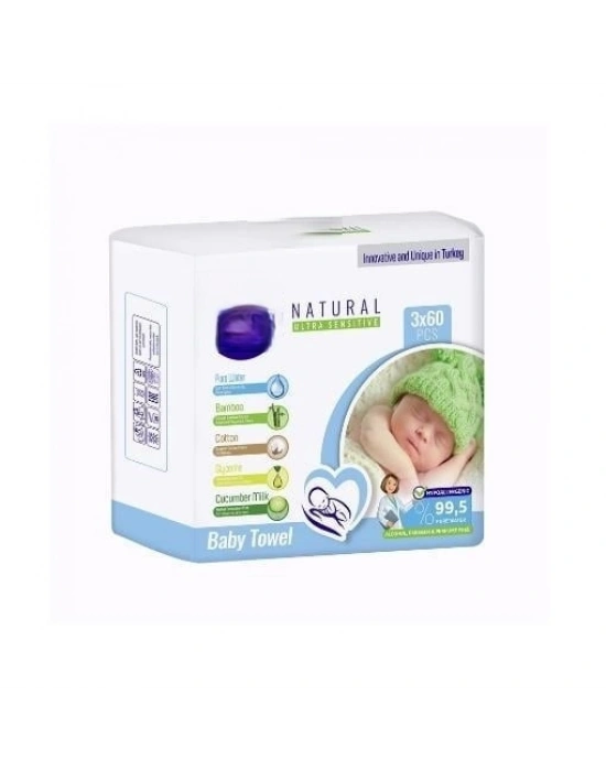 Natural Islak Havlu Mendil 3x60 180 Yaprak