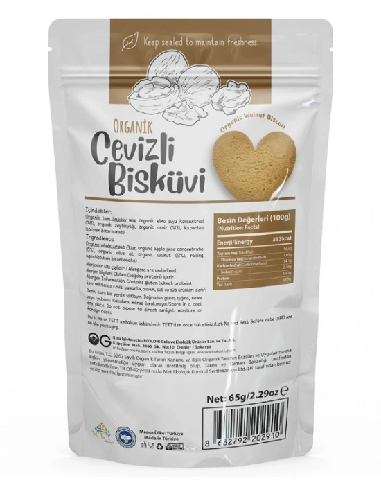 Natural Organik Cevizli Bisküvi 80gr