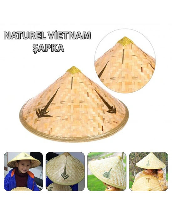 Naturel Renk Cambodia Kamboçyalı Vietnam Şapkası PVC Hasır