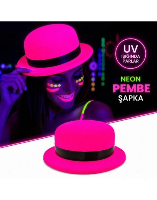 Neon Pembe UV Parti Şapkası Plastik