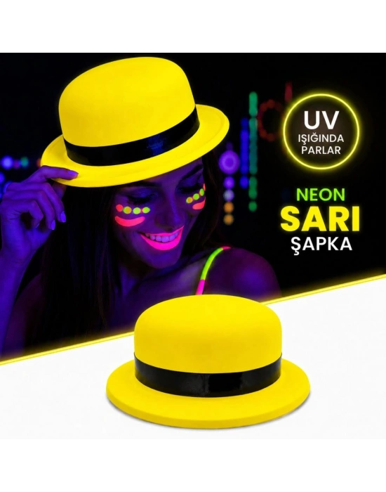 Neon Sarı UV Parti Şapkası Plastik