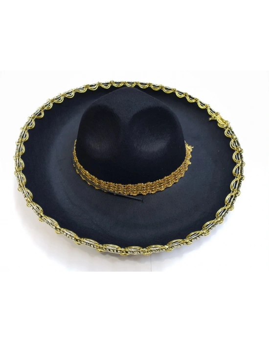 NessiWorld Altın Renk Şeritli Meksika Mariachi Latin Şapkası 55 cm Çocuk