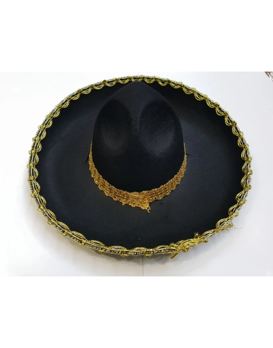NessiWorld Altın Renk Şeritli Meksika Mariachi Latin Şapkası 55 cm Çocuk