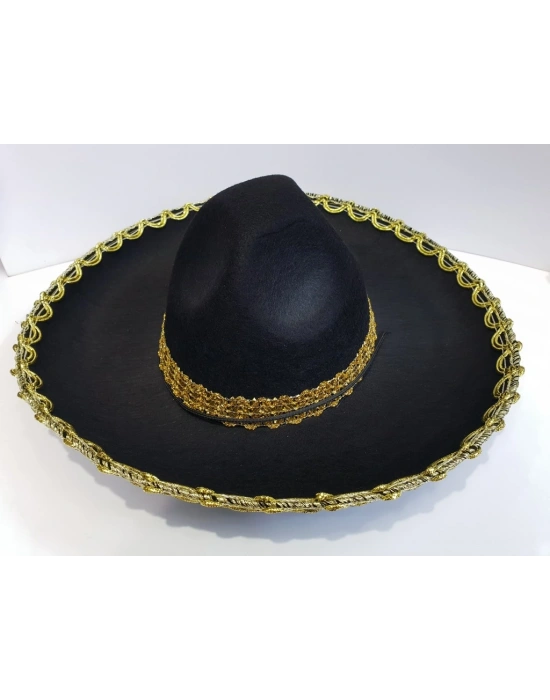 NessiWorld Altın Renk Şeritli Meksika Mariachi Latin Şapkası 55 cm Çocuk