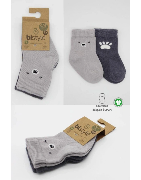 NessiWorld Bear Penye Soket Çorap 2Li BS10116 Gri