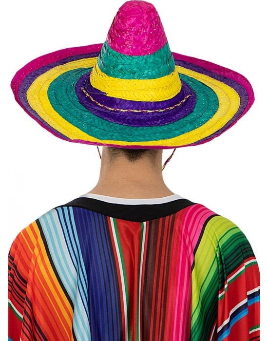 NessiWorld Sombrero Meksika Şapkası Renkli Örme Hasır Yetişkin Boy