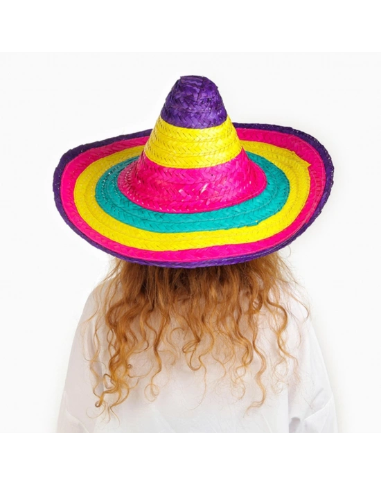 NessiWorld Sombrero Meksikaa Şapkası Renkli Örme Hasır Çocuk Boy