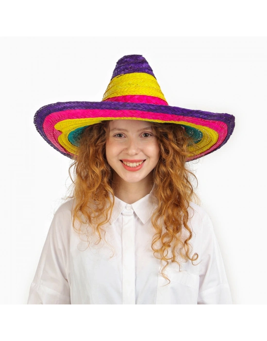 NessiWorld Sombrero Meksikaa Şapkası Renkli Örme Hasır Çocuk Boy