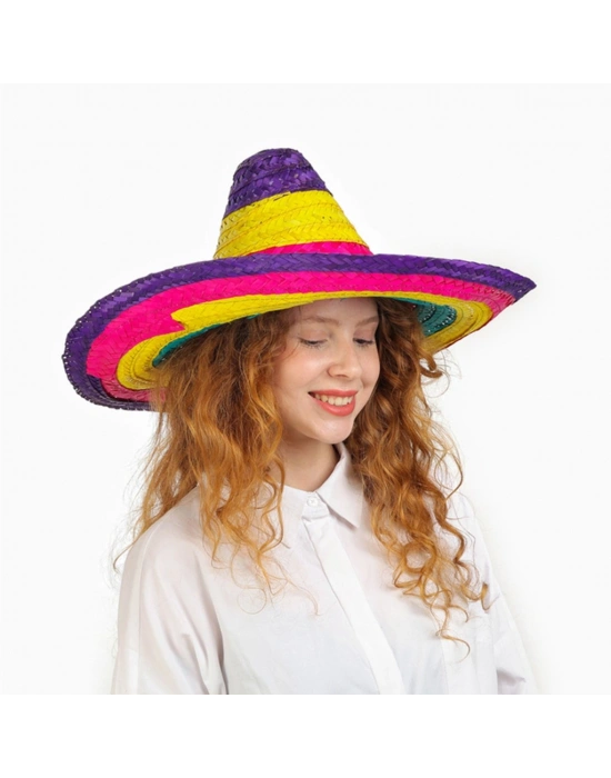 NessiWorld Sombrero Meksikaa Şapkası Renkli Örme Hasır Çocuk Boy