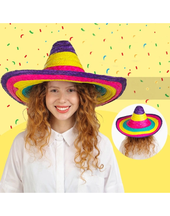 NessiWorld Sombrero Meksikaa Şapkası Renkli Örme Hasır Çocuk Boy