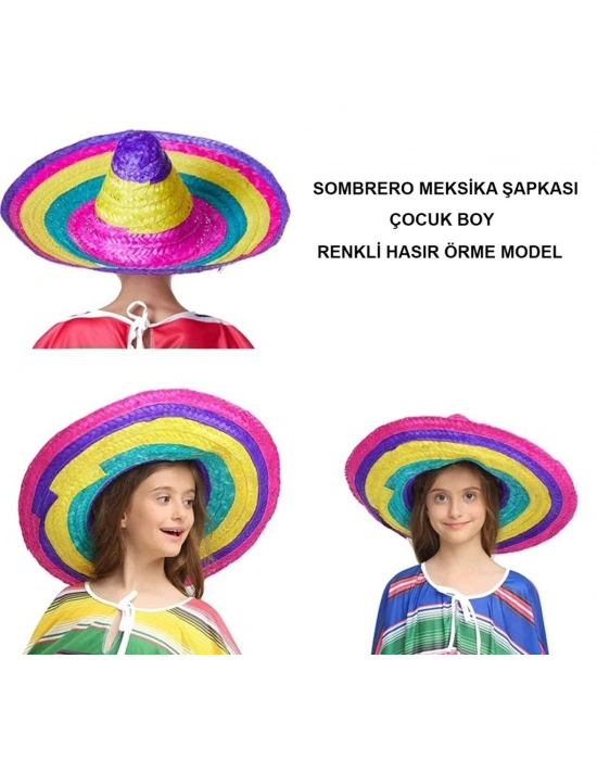 NessiWorld Sombrero Meksikaa Şapkası Renkli Örme Hasır Çocuk Boy