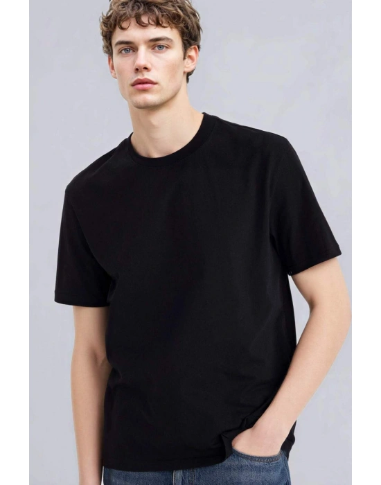 New Regular Fit Bisiklet Yaka Basic Düz %100 Pamuk Kısa Kollu Tişört V7699AZ24SP