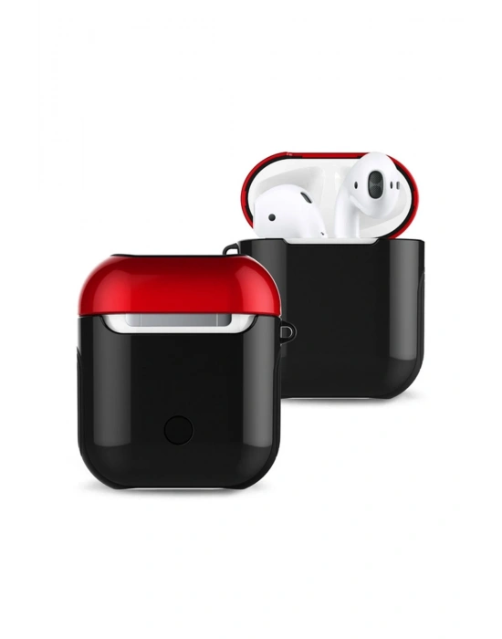 Newface Airpods 2 (2.nesil) 3in1 Kılıf - Siyah-Kırmızı