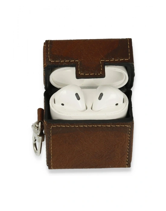 Newface Airpods 2 (2.nesil) Deri Kılıf - Kahverengi